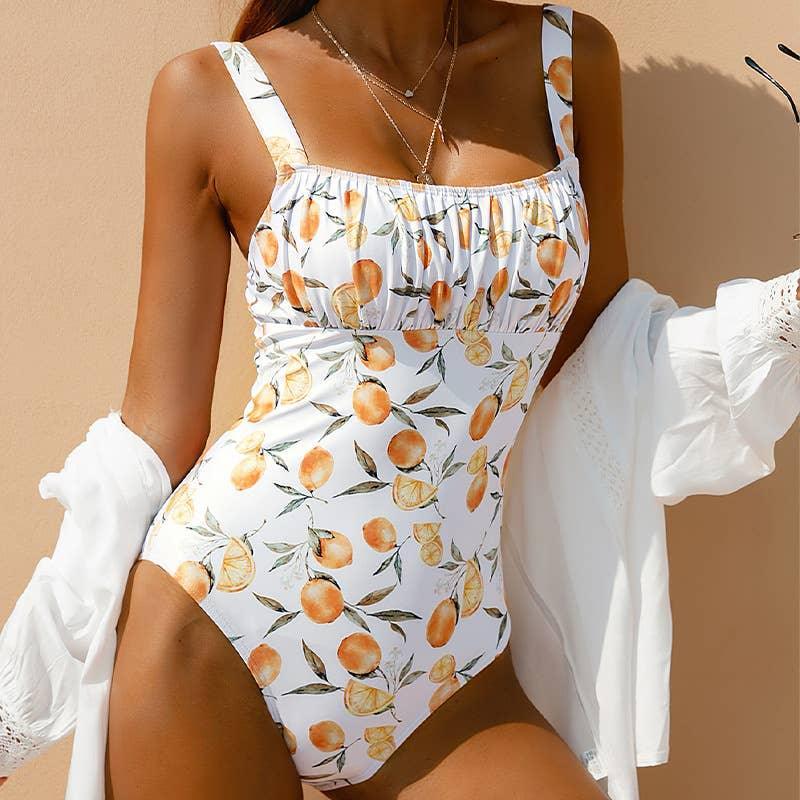 2 Shoulder Citrus Print One Piece Bikini Swimsuit X20SW4388 - SWEETKAMA