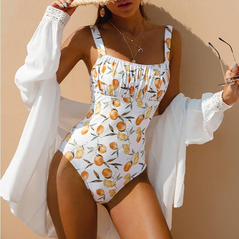 2 Shoulder Citrus Print One Piece Bikini Swimsuit X20SW4388 - SWEETKAMA