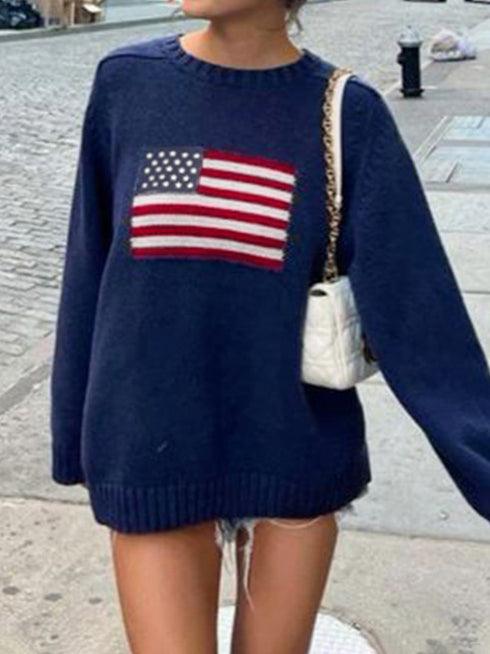 Ladies The Stars and The Stripes Pullover Sweater SKT4949