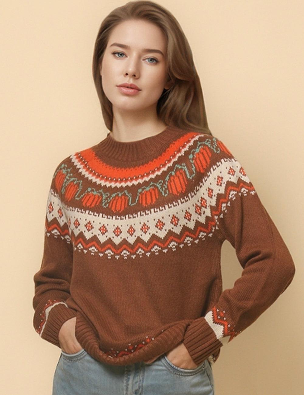 Ladies Round Neck Long Sleeves Casual Pullover Sweater SKT4775