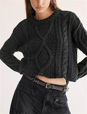 Ladies Solid Color Scoop Neck Knit Sweater 1265