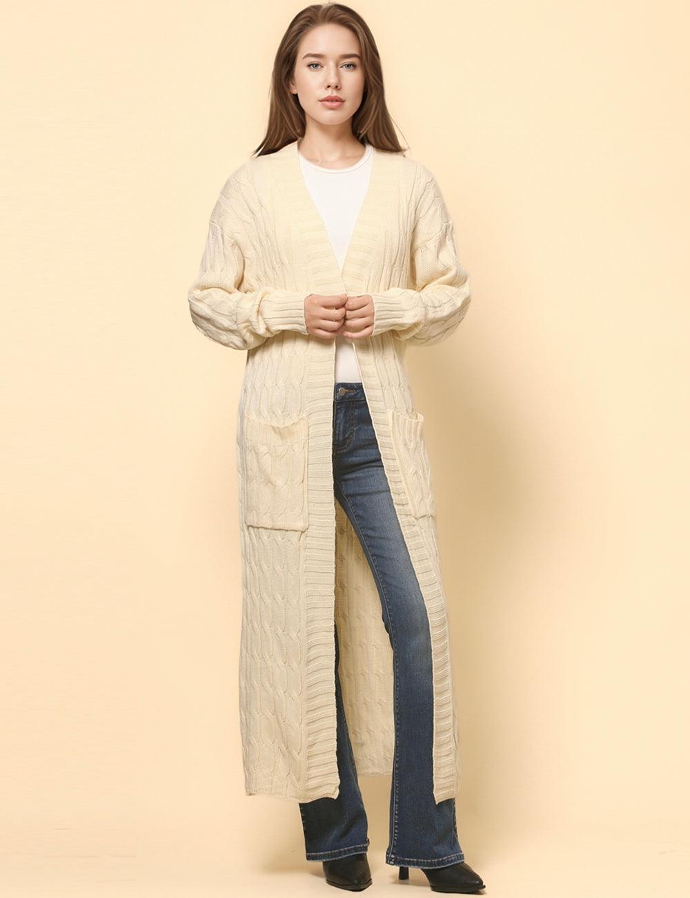 Ladie Solid Color Open Front Long Cardigan SKT4747