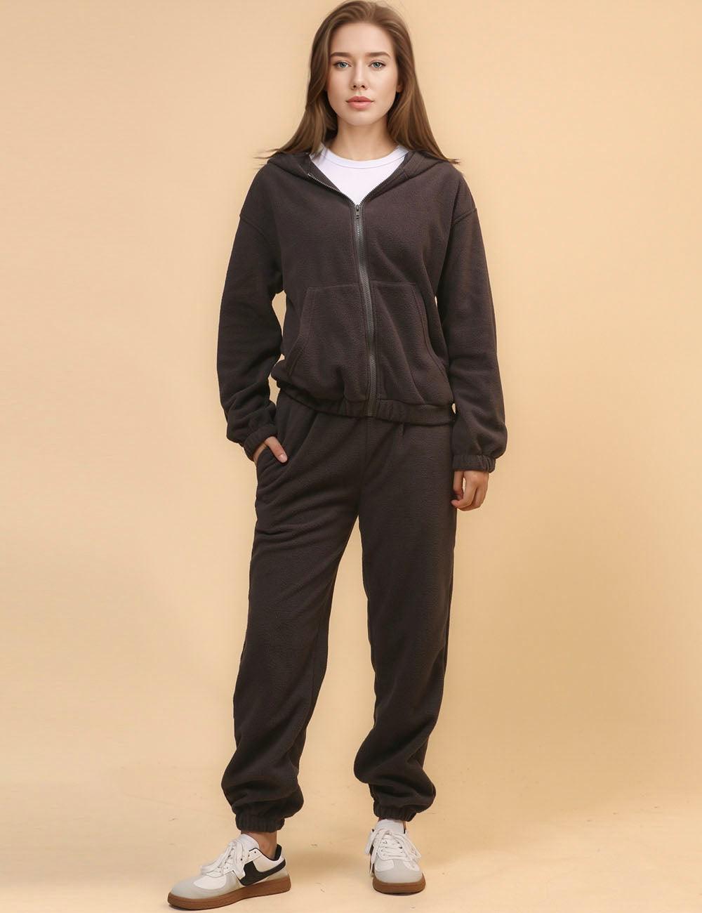 Ladies Fleece Hoodie Top and Pants Set SKST4707