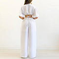 2PCS V-Neck String Tie Top Loose Pants Ladies Set HK3089 - SWEETKAMA