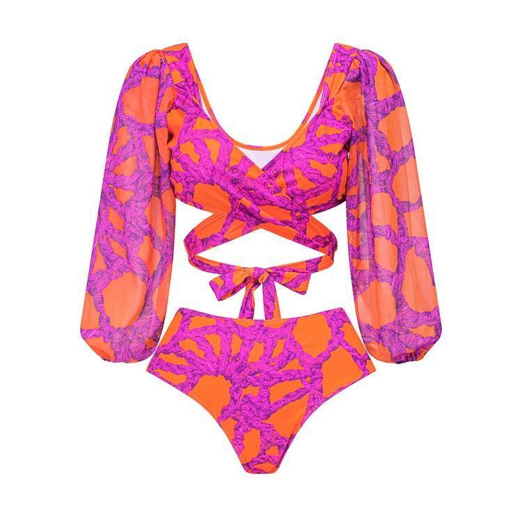 3-Piece Floral Print Bikini Swimsuits with Cover Up 2303 - SWEETKAMA