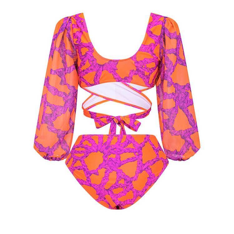 3-Piece Floral Print Bikini Swimsuits with Cover Up 2303 - SWEETKAMA