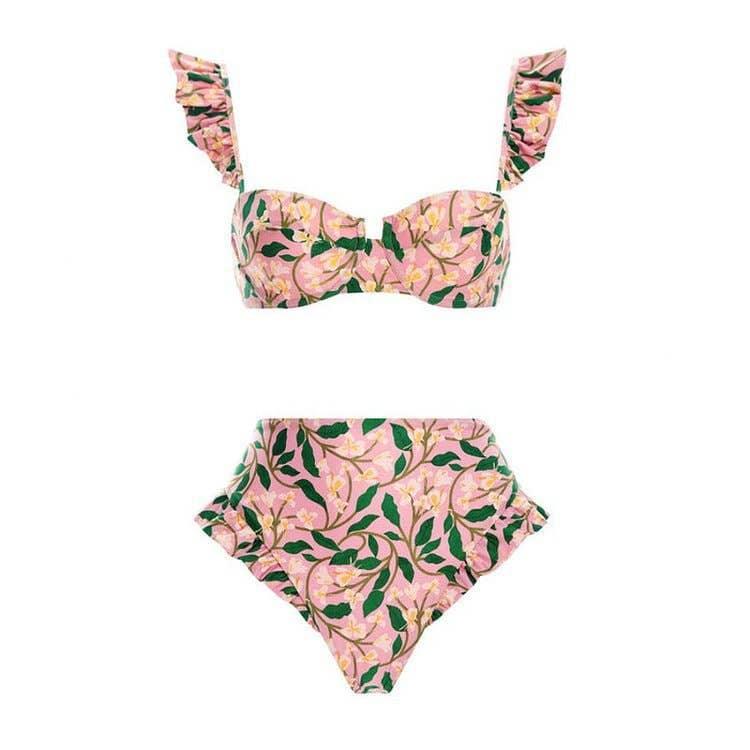 3-Piece Floral Print Bikini Swimsuits with Cover Up QJYY61 - SWEETKAMA