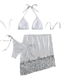 3-Piece Silver Color Bikini Swimsuits with Cover Up A150 - SWEETKAMA