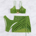 3 Piece Solid Color Bikini Set Swimsuit with Wrap 23020 - SWEETKAMA