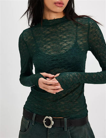 Ladies Solid Color See Through Basic Tee SKT633