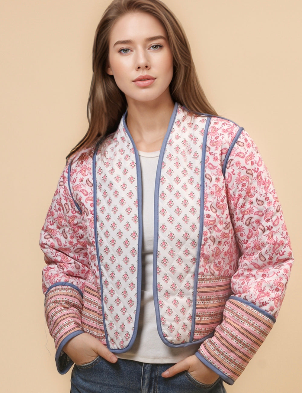 Ladies Reversible Floral Cotton Padded Jacket SKT4663