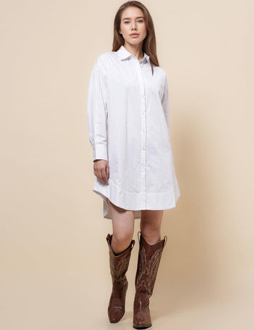 Ladies Turndown Collar Botton Down Mini Shirt Dress SKD4806