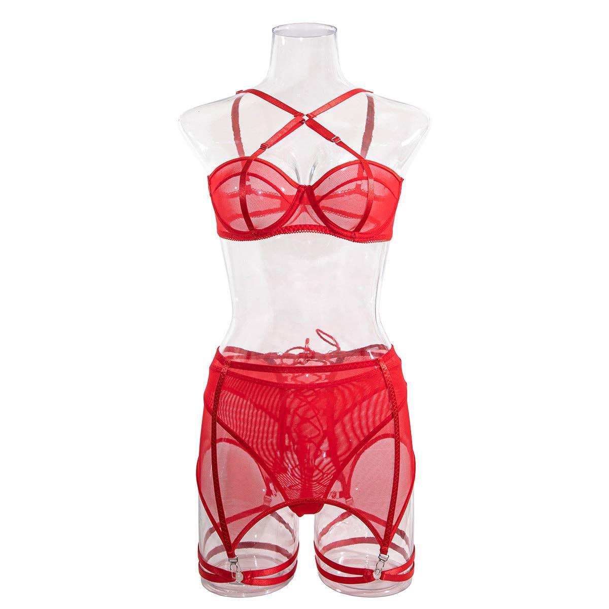 3PCS Bandage Sexy Lingerie Set with Garter Belt F09231# - SWEETKAMA