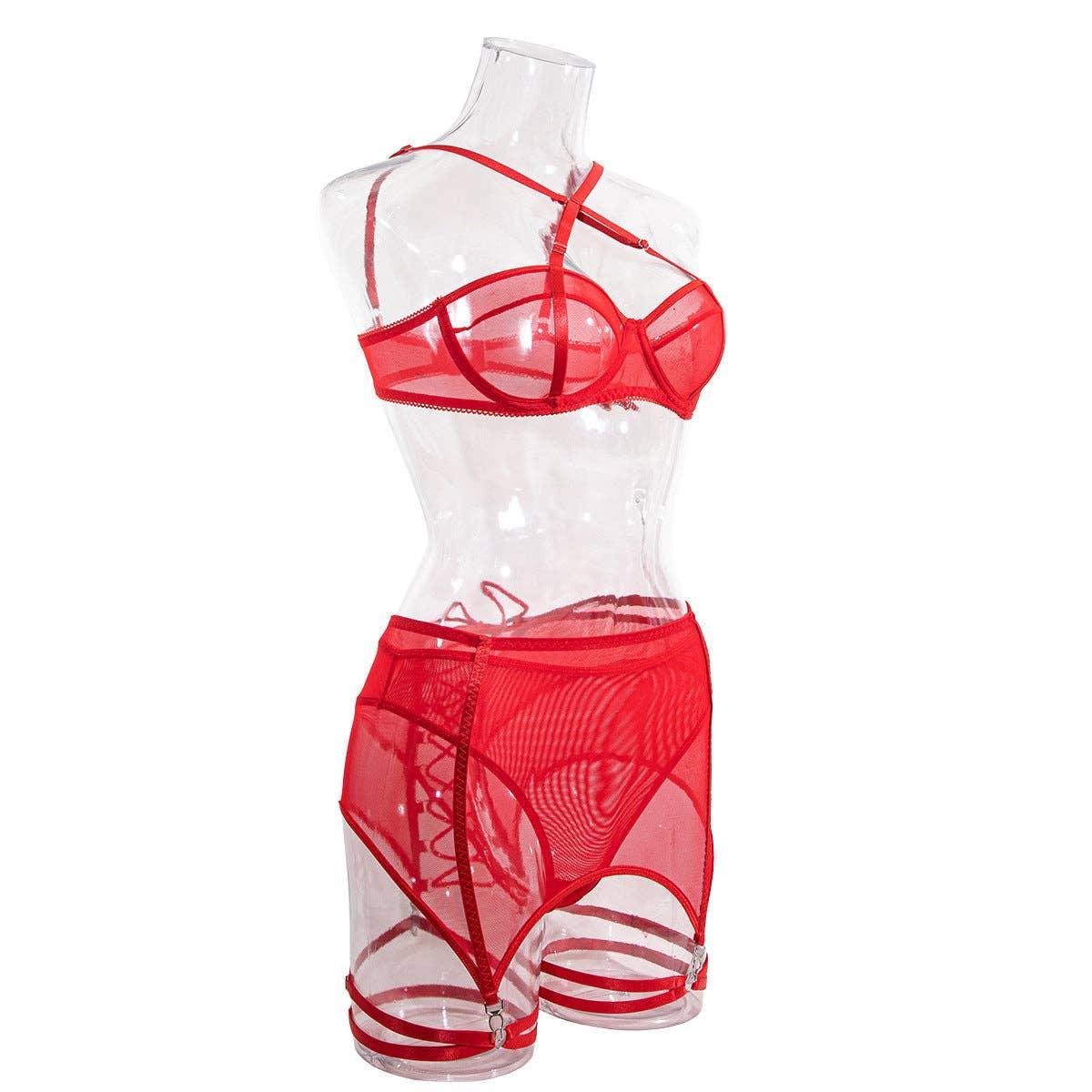 3PCS Bandage Sexy Lingerie Set with Garter Belt F09231# - SWEETKAMA