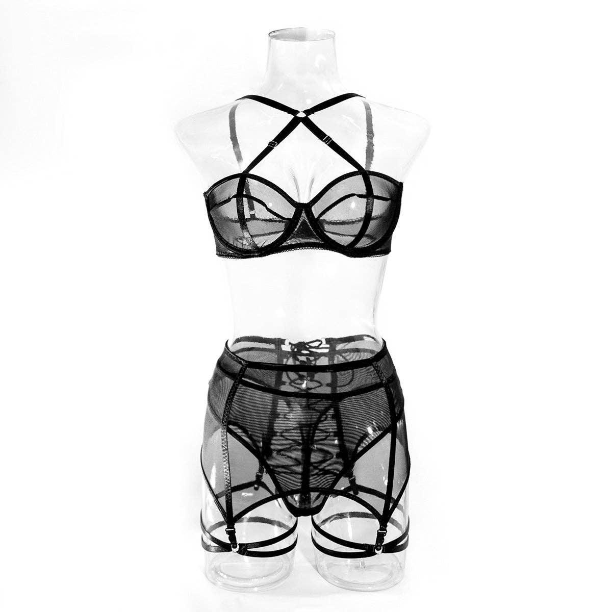 3PCS Bandage Sexy Lingerie Set with Garter Belt F09231# - SWEETKAMA