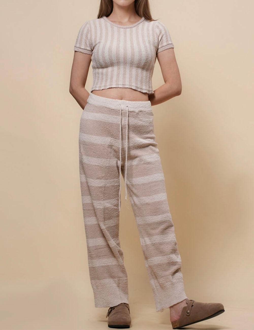 Ladies Striped Crop Top and Pants Sets SKST476