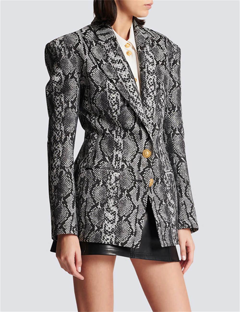 Ladies Jacquard Snakeskin Button Blazer Jacket 41907