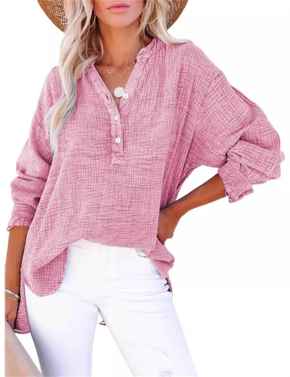 Ladies Solid Color V Neck Long Sleeves Tee 4122