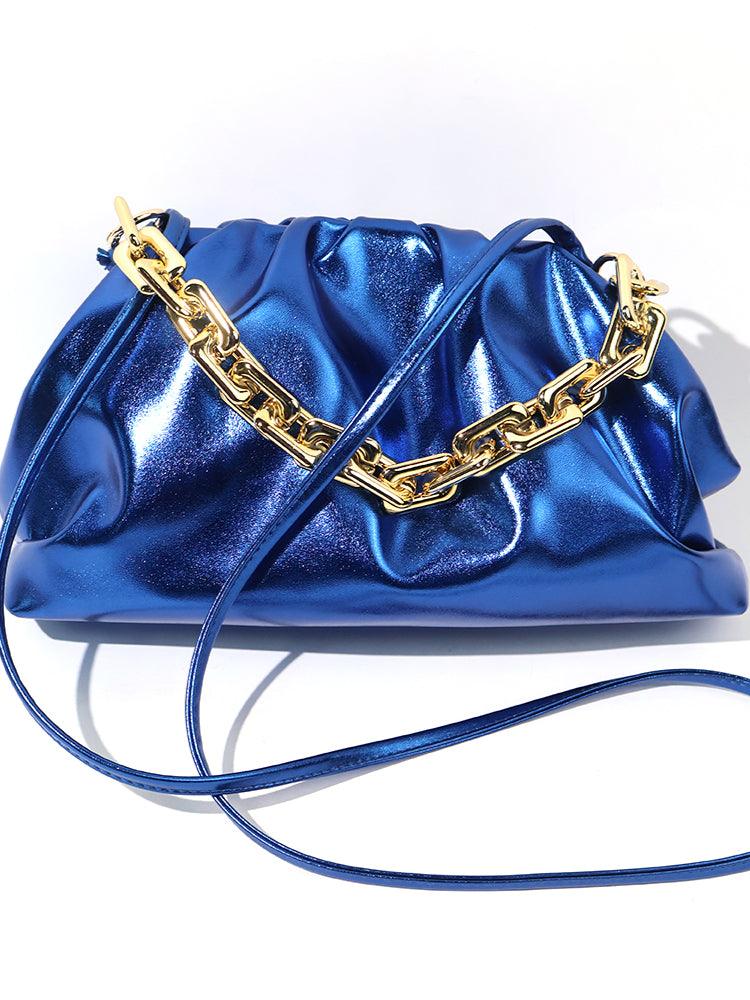 Ladies Wrinkle Golden Chain PU Hanging Bag SKOB231221DS