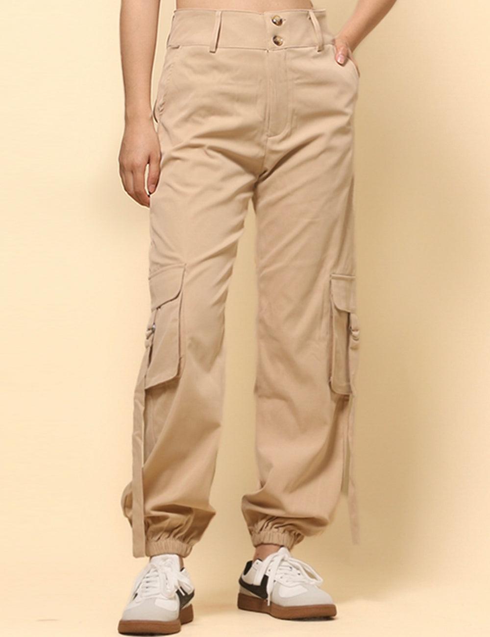 Ladies Solid Color Pockets High Wait Pants SKP4749