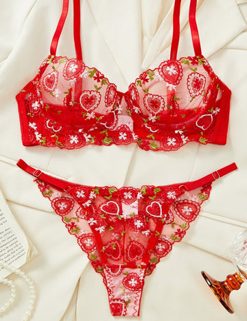 Ladies Heart Embroidery sexy 2PCS Lingerie Set SKLG4130