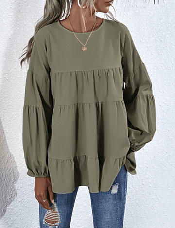 Ladies Round Neck Puff Sleeves Blouse 3940