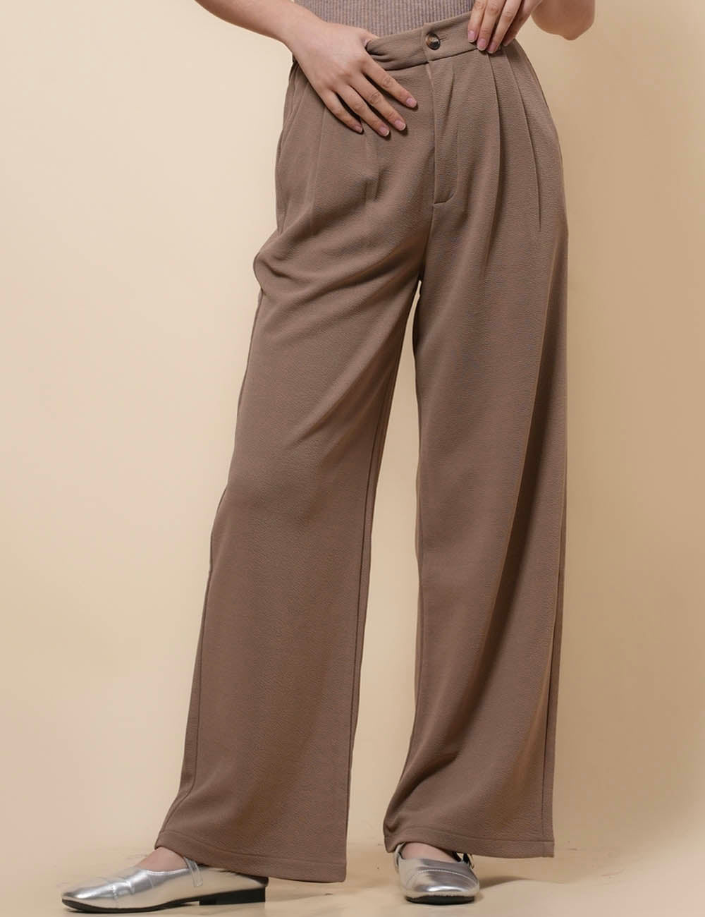 Ladies Botton Open Wide Leg Bastic Pants SKP41099