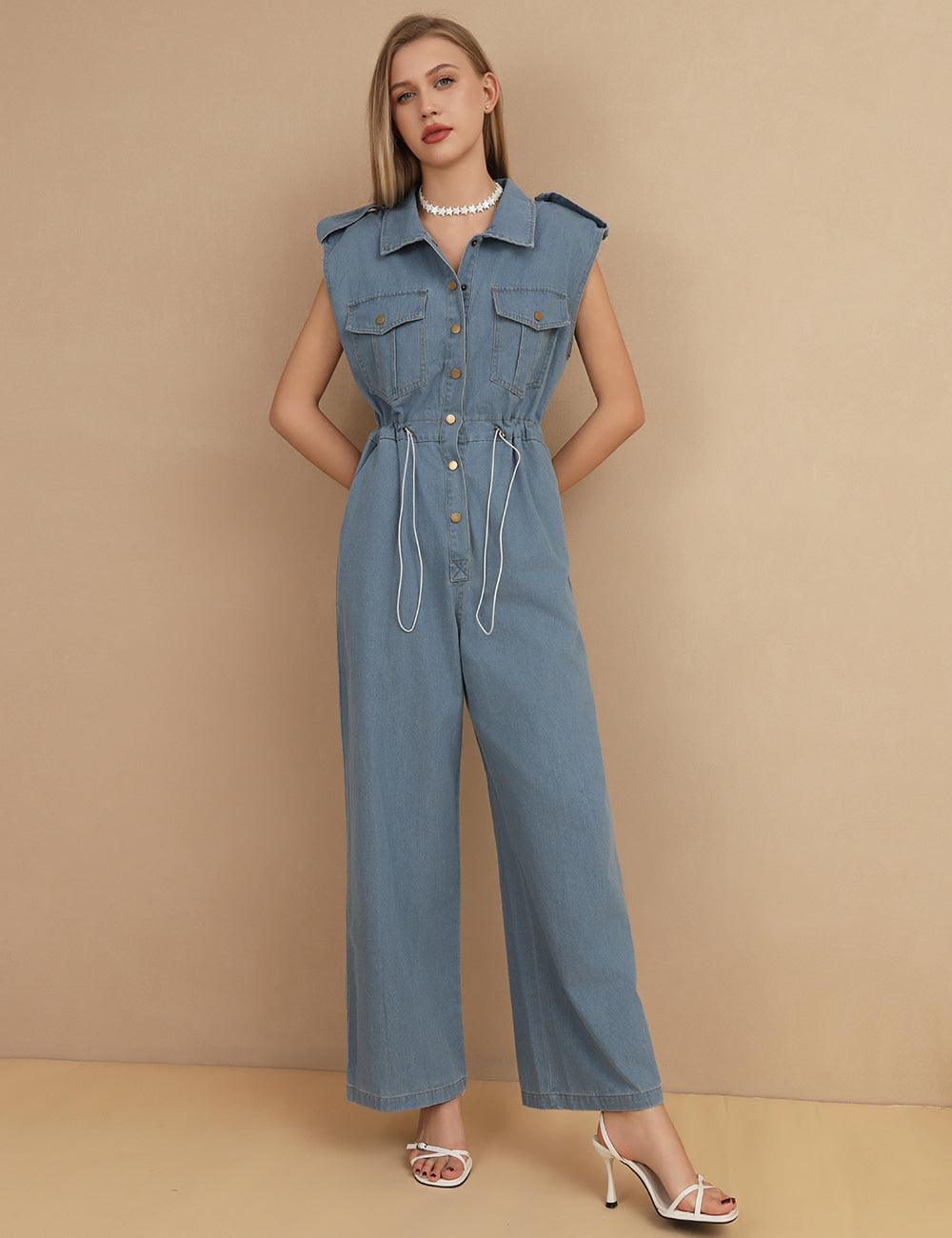 Ladies Sleeveless Botton Denim Jumpsuit SKJ404 - SWEETKAMA