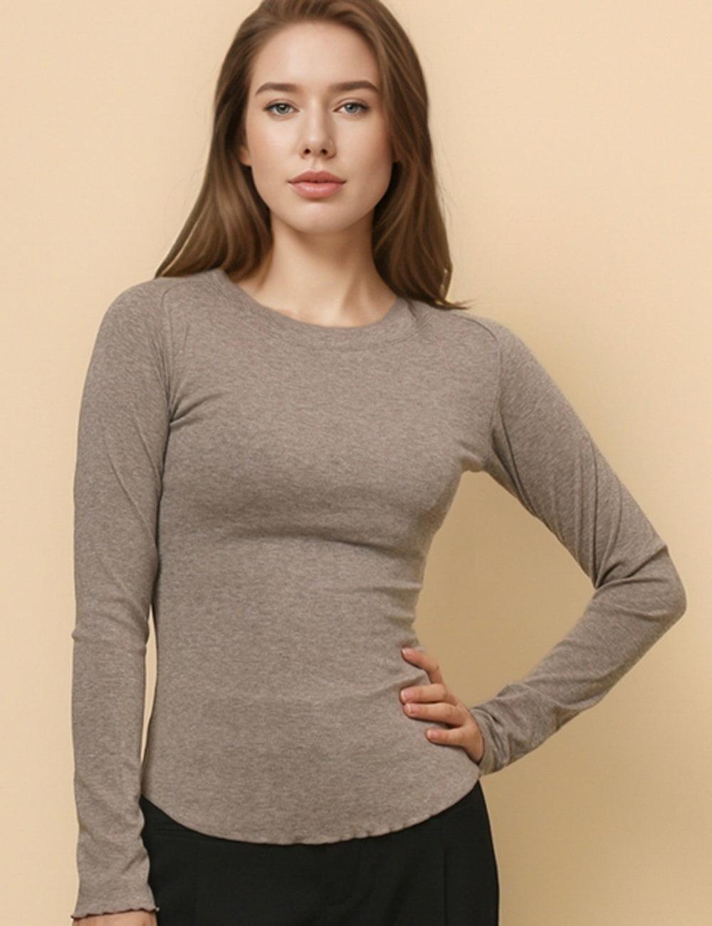 Ladies Overlock Long Sleeves Bastic Everyday Tee SKT613