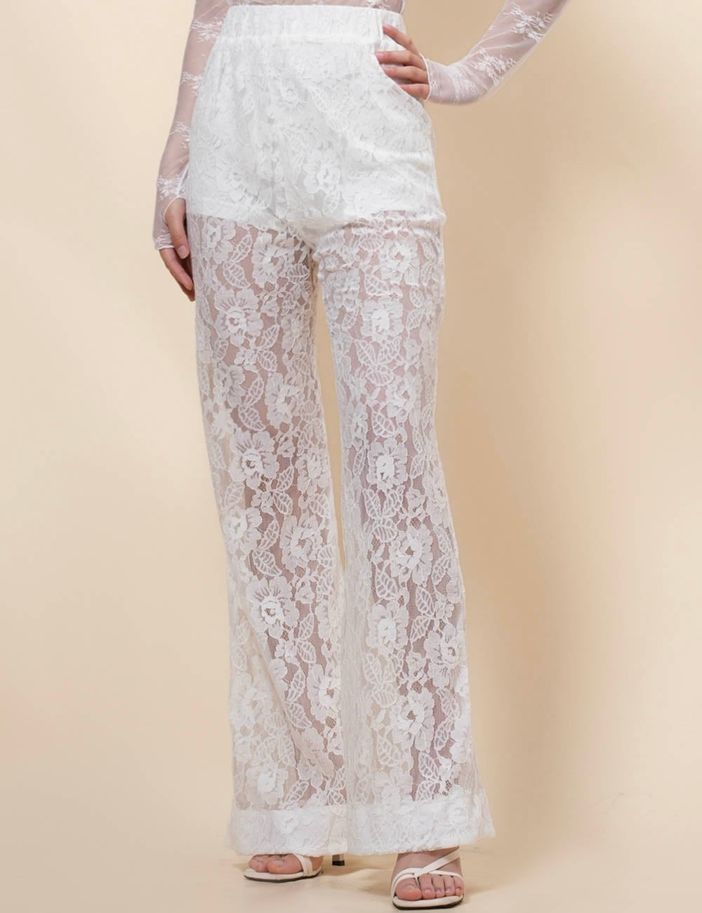 Ladies Floral Lace See Through Flare Pants SKP41059