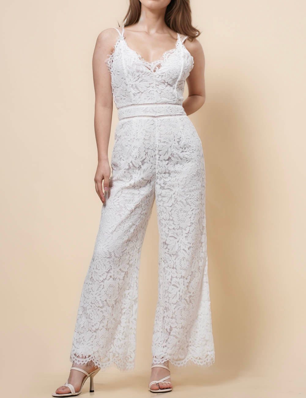 Ladies Floral Lace Eyelet Sleeveless Jumpsuit SKJ41146