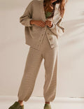 Ladies Solid Color Botton Sweater and Pants Set SKST375 - SWEETKAMA