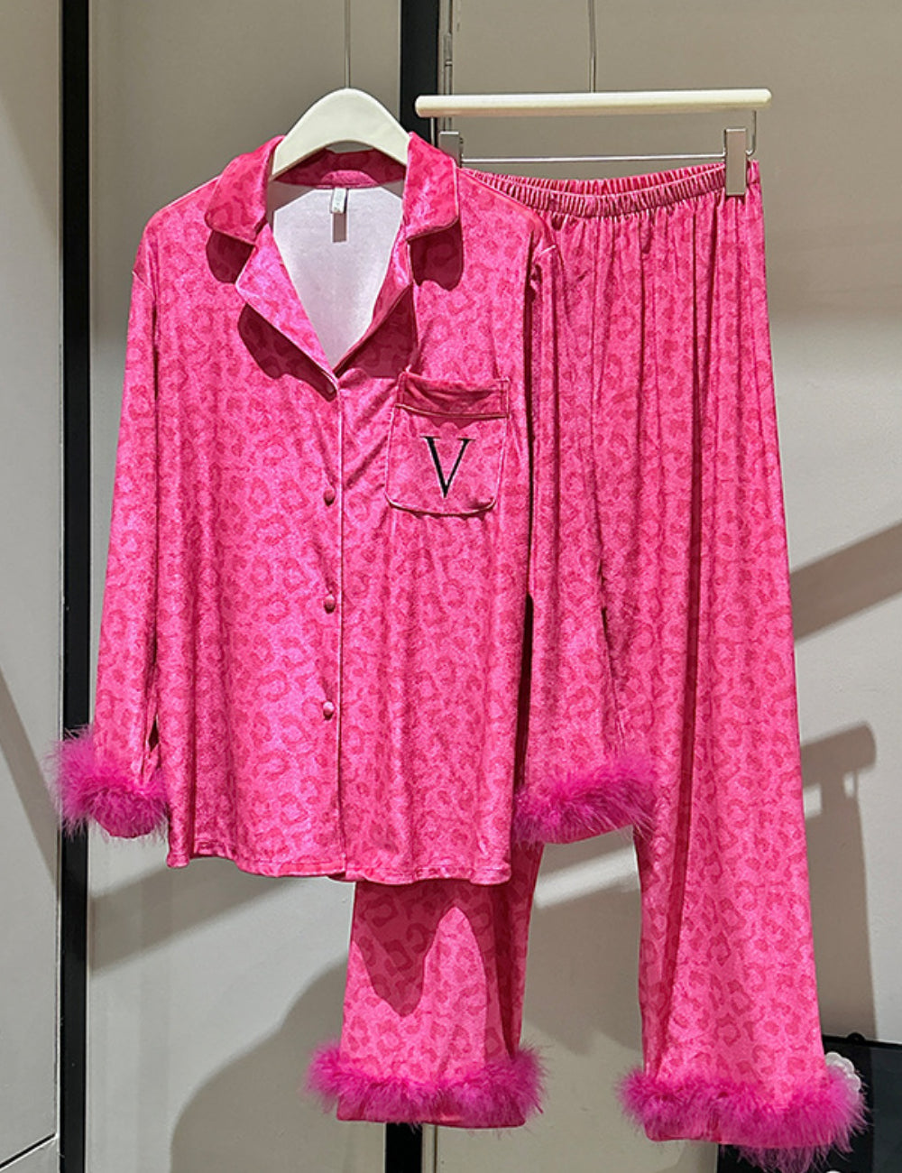 Ladies Valentine Velvet Feather Loungewear Set SKST41180