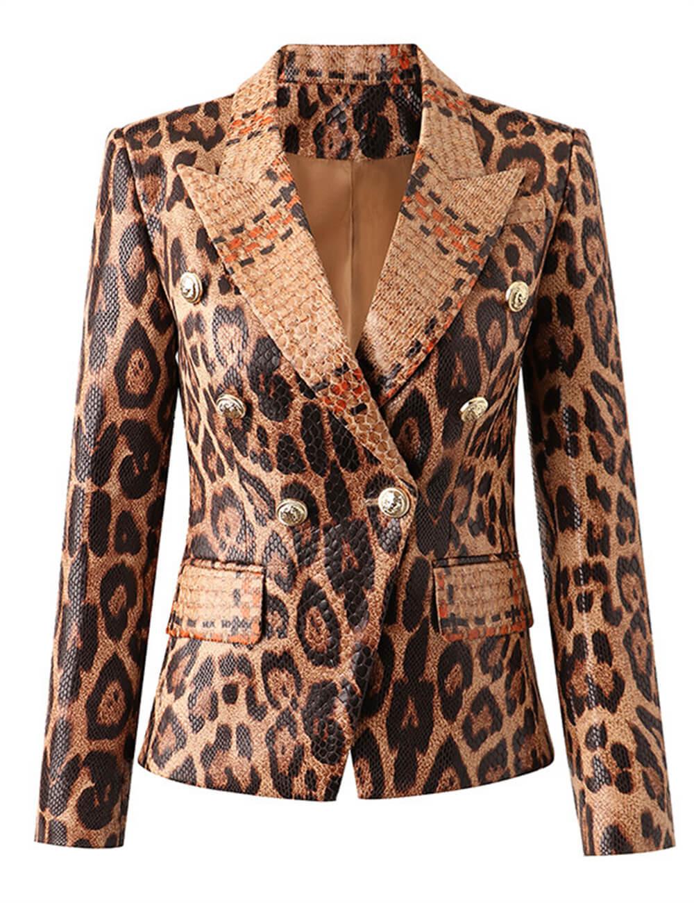 Ladies Leopard Print Long Sleeves Blazer 1702