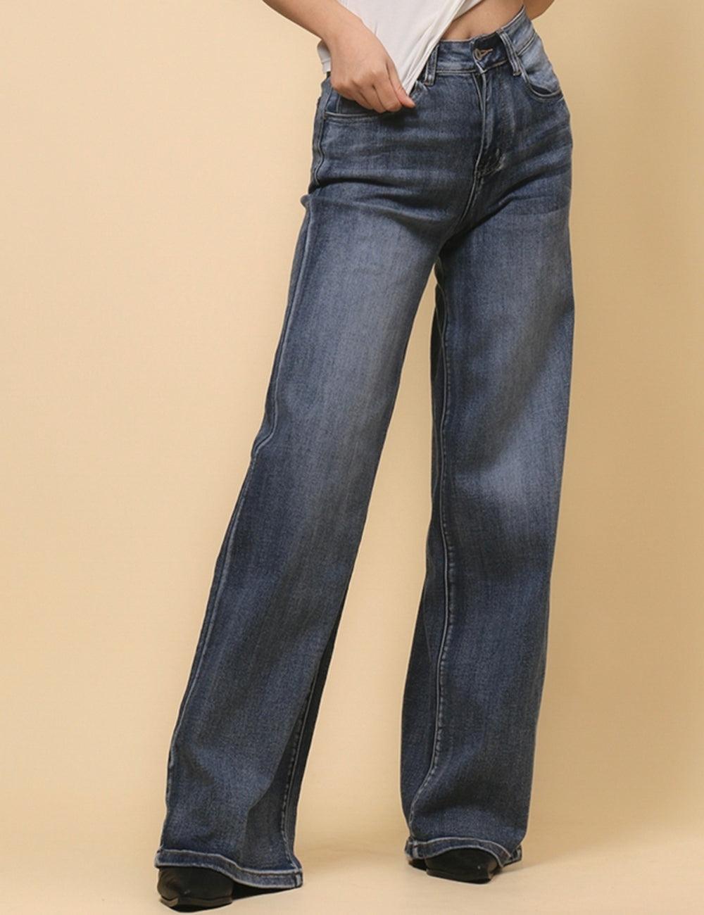 Ladies Dark Blue Jeans Wide Leg Denim Pants SKP4824