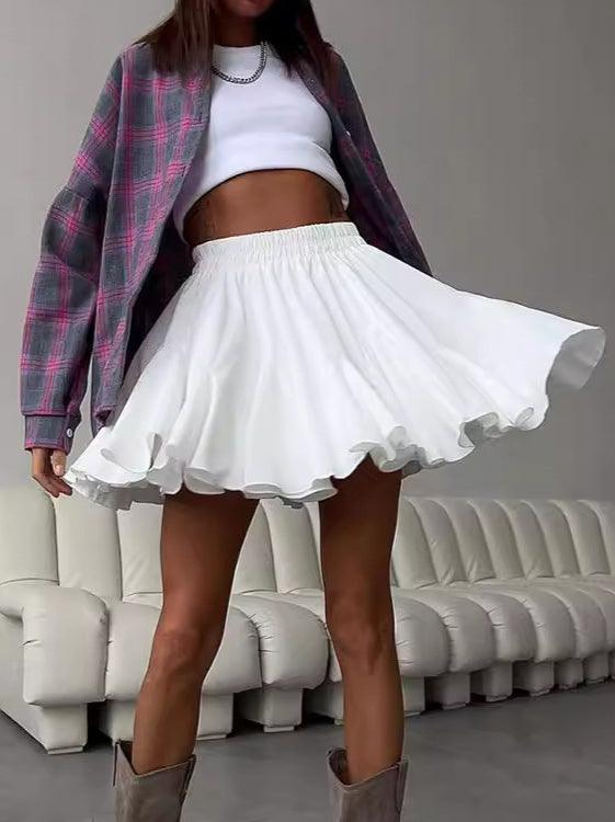 Ladies Solid Color Chiffon Ruffle Mini Skirt SKS4789