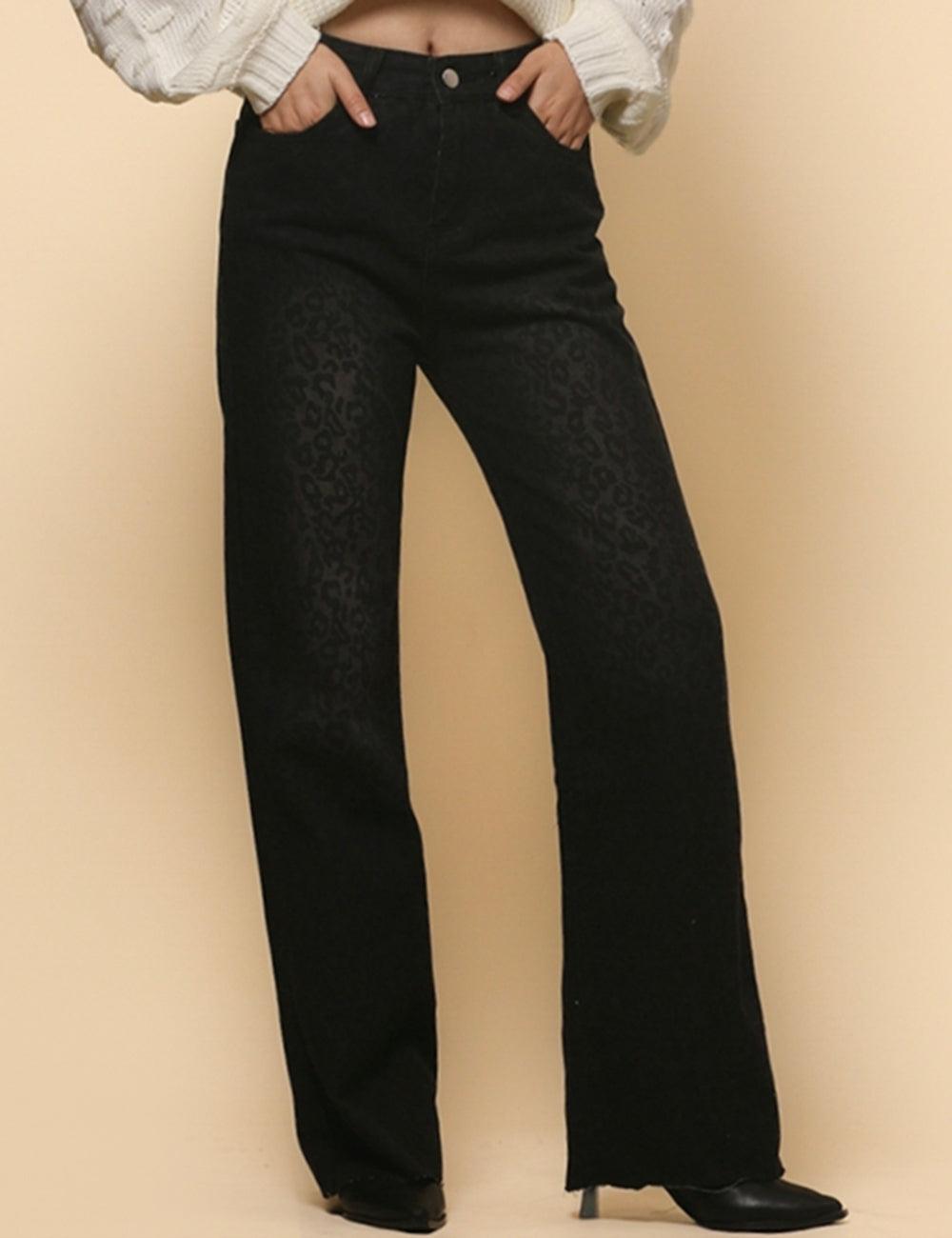 Women's High Waist Straight Narrow Denim Leopard Print Pants SKP4728