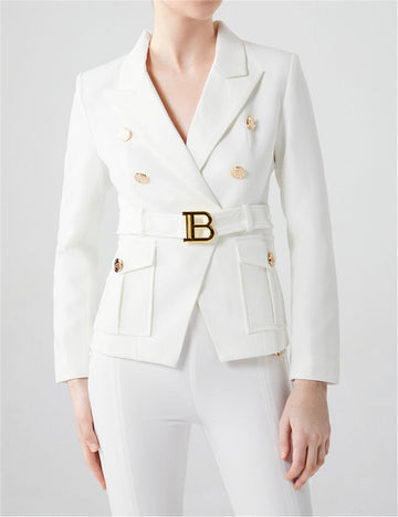 Ladies Long Sleeves Solid Color Belted Blazer 2601