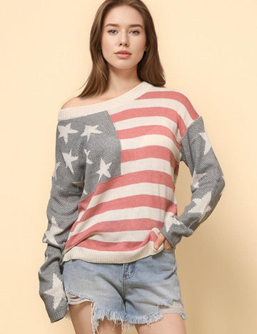 Ladies The Stars and The Stripes Pullover Sweater SKT4748