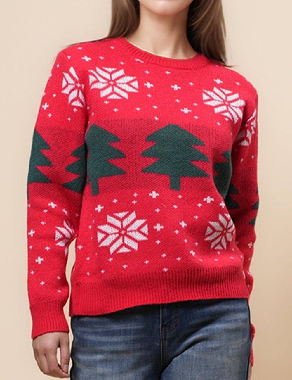 Ladies Merry Christmas Pullover Christmas Tree Sweater SKT4928