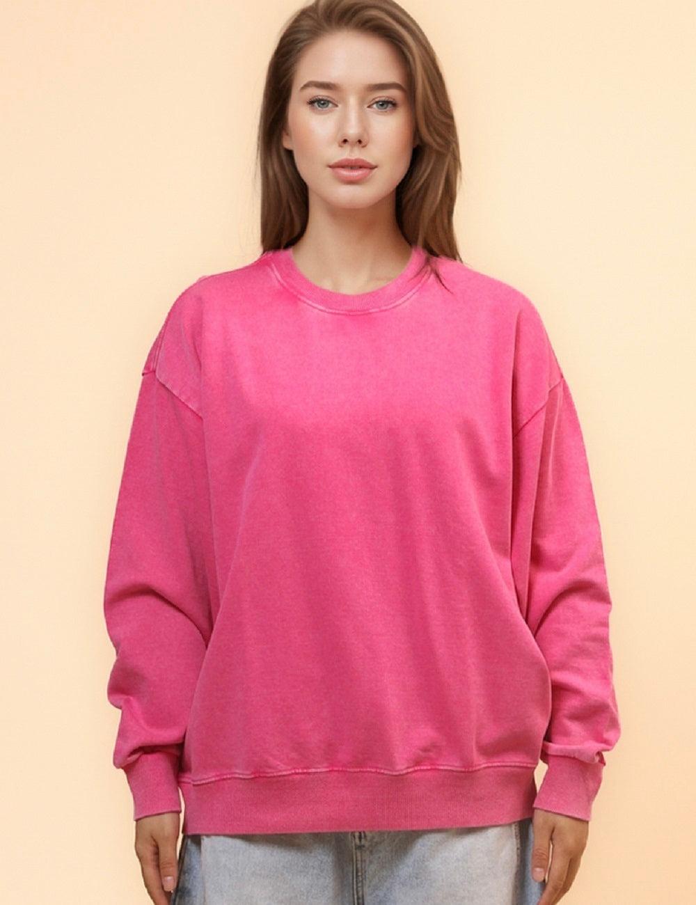 Ladies Round Neck Drop Shoulder Washed Sweatshirt SKT4652