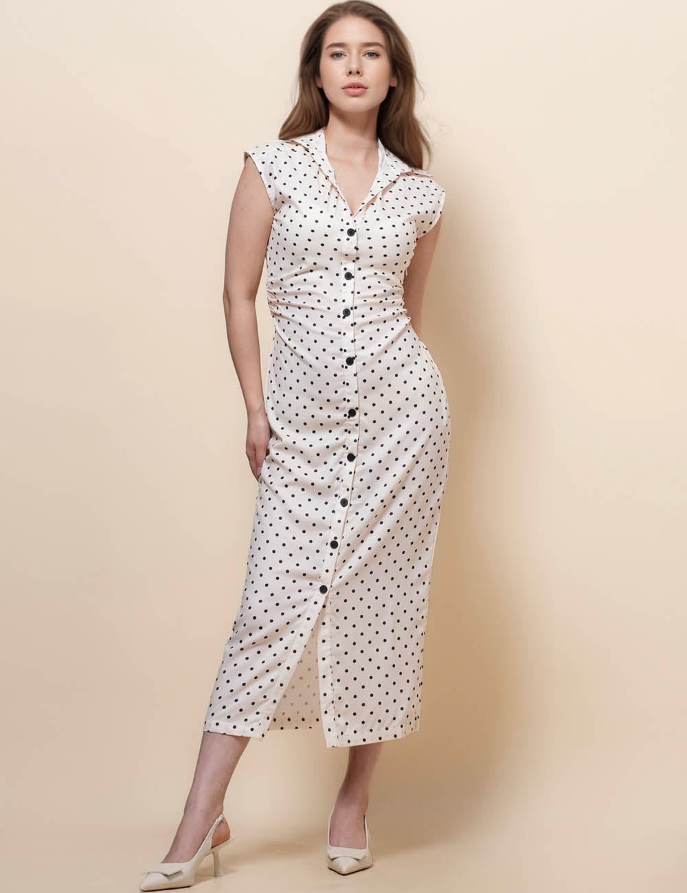 Ladies Sleeveless Polka Dot Midi Dress SKD50222