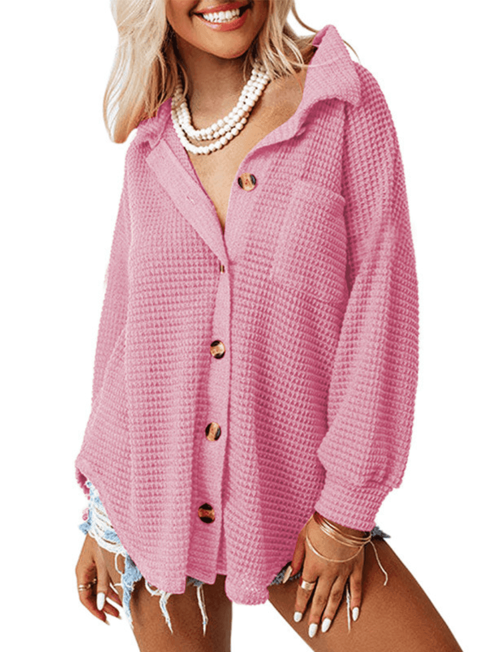 Ladies Solid Color Button Front Cardigan 9262