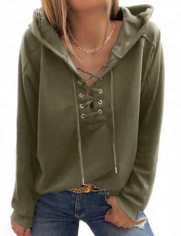 Ladies Lace Up Criss Cross Drawstring Hoodie 2514