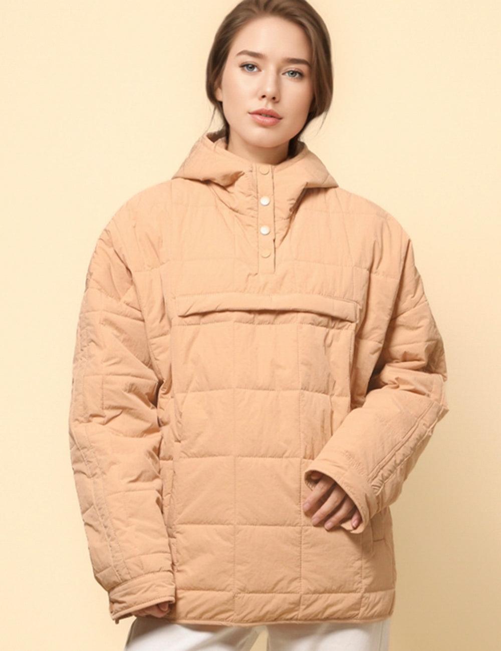 Ladies Button Pullover Hooded Padded Puff Jacket SKT4755