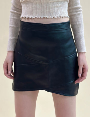 Ladies Solid Color High Waist PU Mini Skirt SKS0819