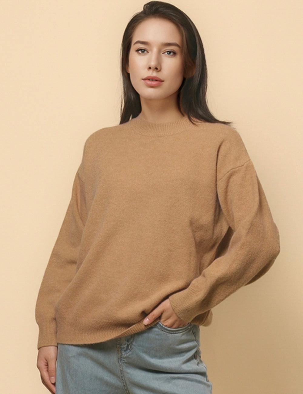 Ladies Round Neck Solid Color Pullover Knitted Sweater SKT4759