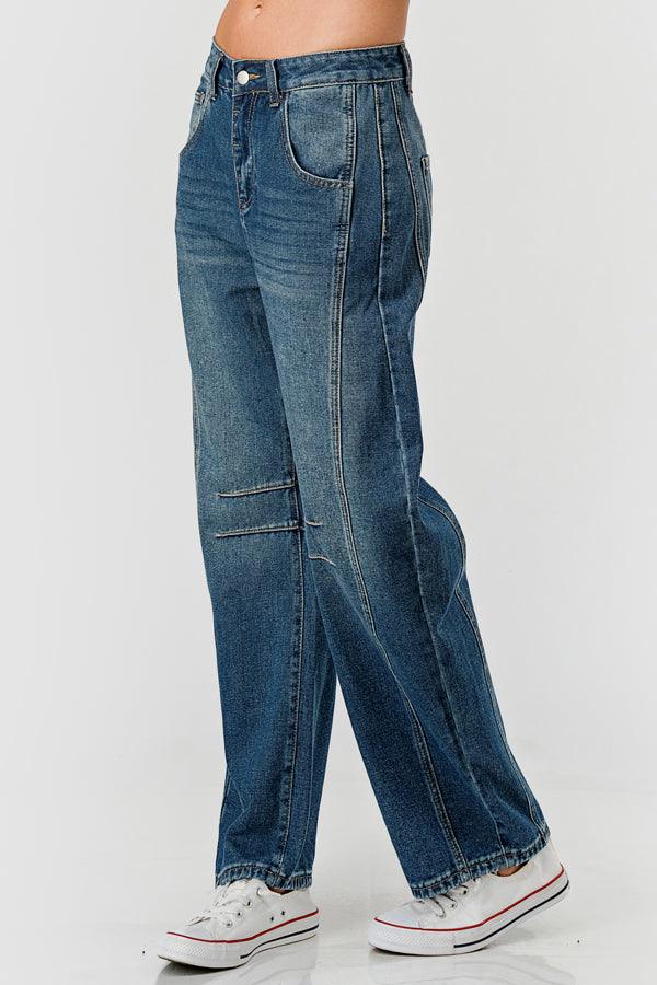 Mid Rise Barrel Denim Pants SKP522