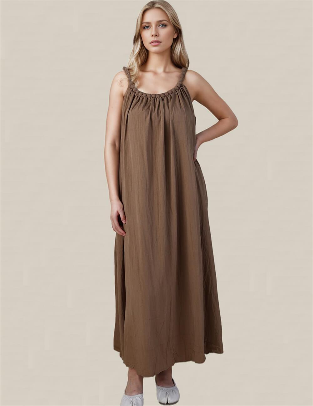 Ladies Solid Color Sleeveless Maxi Dress SKD0783