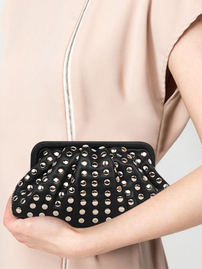 Ladies Trendy Silver Studded Clutch Bag SKOB2408